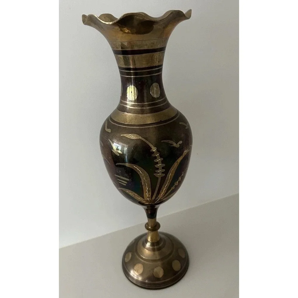Vtg Brass Vase India 11